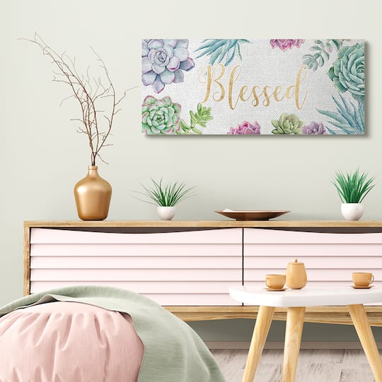 Stupell Industries Chic Blessed Expression Purple Succulent Greenery Canvas Wall Art